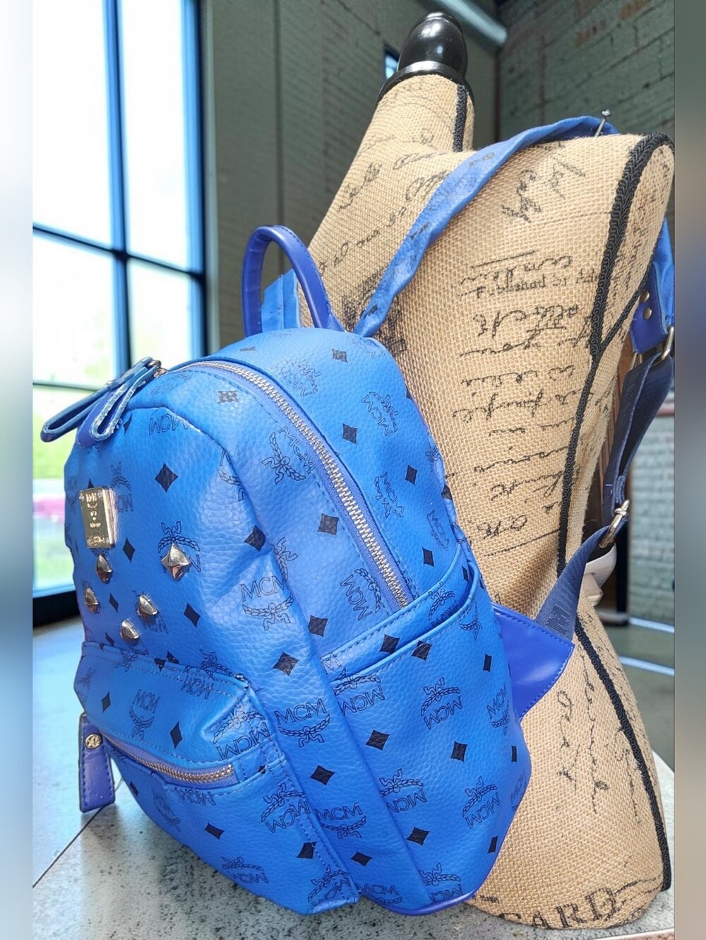 MCM Stark Studded Backpack In Vibrant Blue Visetos Coated Canvas - Picture 16 of 16